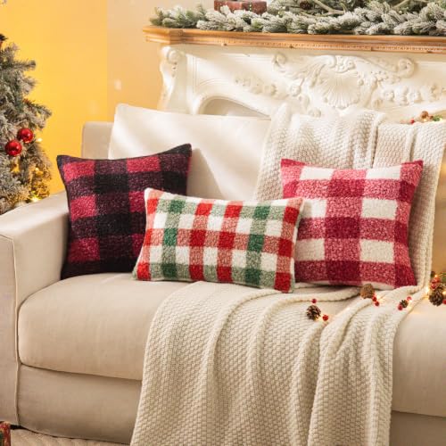 Red Green Plaid Christmas Throw Pillow Covers 20x20 Inch Set of 2