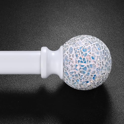 White Curtain Rods for Windows 48 to 84 Inch,1 Inch Adjustable Heavy Duty Decorative Mosaic Colorful Ball Curtain Rod, Telescoping Window Rod for Bedroom, White Drapery Rods 36-88"