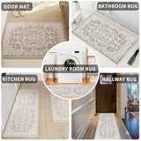 Vintage Runner Rug Non Slip for Hallway Bathroom Kitchen 2x10 ft, Ultra Soft Boho Carpet Runner with Low Pile Design Machine Washable Runner Rugs for Entryway Laundry Living Room Khaki, 2'x10'