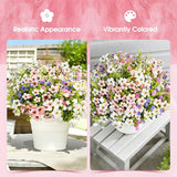 Fake Flowers for Outdoor UV Resistant 24 pcs Pink Artificial Flowers Outdoors, Realistic Faux Silk Flowers Fade Resistant, Fake Plants ＆ Flowers for Garden Porch Planters Window Patio Wedding