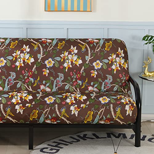 OctoRose Full Size 3 Side Zipper Linen Printing Birds Brown Futon Cover Sofa DayBed Couch Mattress Slipcover (Linen-Birds-Brown, Full Size)