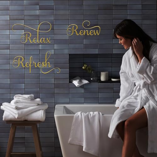3 Pieces Relax Refresh Renew Bathroom Signs Decor Farmhouse Bathroom Wall Art Sign Gold Metal Relax Renew Refresh Wall Decor for Home Living Room Any Room Bathroom Decoration (Gold)