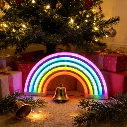 QiaoFei Rainbow Light Signs for Kids Gift LED Rainbow Neon Signs for Wall Decor Bedroom Decorations Home Accessories Party Holiday Battery or USB Operated Table Night Lights
