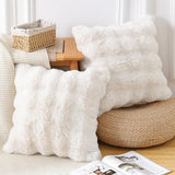 MADIZZ Pack of 2 Thick Plush Faux Wool Throw Pillow Covers Soft Boho Throw Pillows Luxurious Cushion Covers for Couch Sofa Bedroom Living Room Home Decor 18x18 Inch Cream