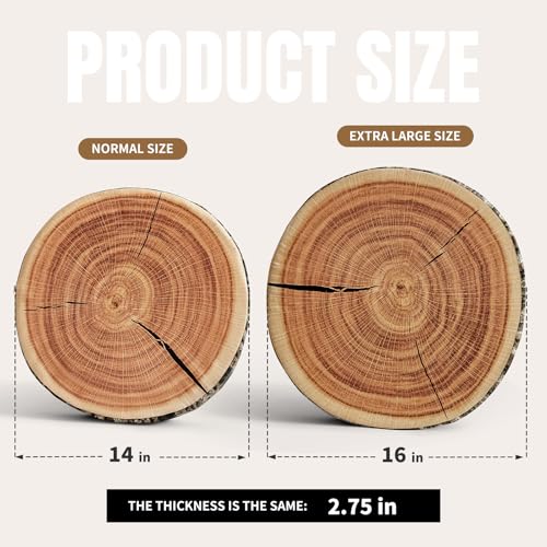 HYSEAS Decorative Round Throw Pillow, 3D Digital Print Comfortable Funny Cute Wood Log Pillow Circle Seating Floor Cushion for Home, Couch, Sofa, Bedroom, Stump, 16 x 2.75 Inch, 2 Pack