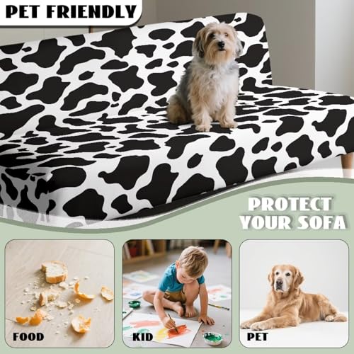 Classic Cow Print Stretchy Sofa Couch Slipcover with Elastic Bands Non Slip & Dustproof Protector Futon Covers Armless Sofa Couch Slipcover
