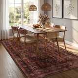 Washable Area Rug 5'x7' Living Room, Vintage Medallion, Dark Red