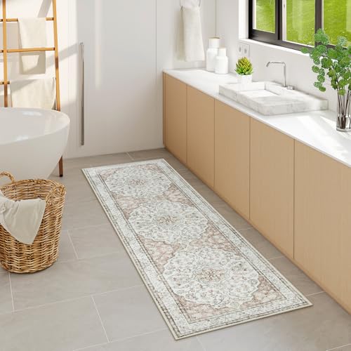 Lahome Oriental Kitchen Runner Rug,2x6 Washable Runners for Hallways Non-Slip Bathroom Rug Runner 6ft,Ultra-Thin Soft Indoor Rug Traditional Carpet Runner for Bedroom Laundry Room Helena Terracotta