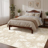 Soalmost Floral Washable Rugs 5x7 for Living Room, Neutral Soft Rug Beige