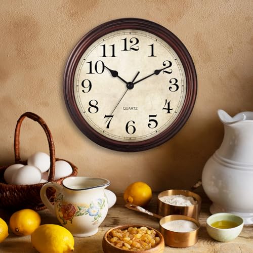 Wall Clock, 9 Inch Silent Non Ticking Classic Battery Operated Clocks, Decorative for Living Room, Bedrooms, Bathroom, Kitchen Office (Bronze)