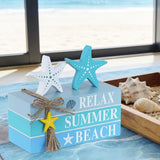 Beach Summer Table Decor, Starfish Wooden Stacked Books Sign for Ocean Tiered Tray Decorations, Coastal Nautical Shelf Table Centerpiece for Home, Room, Mantel, Tabletop, Farmhouse Gift