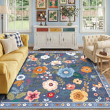 RELEANY Floral Washable Square 8ft Area Rug Blue/Grey