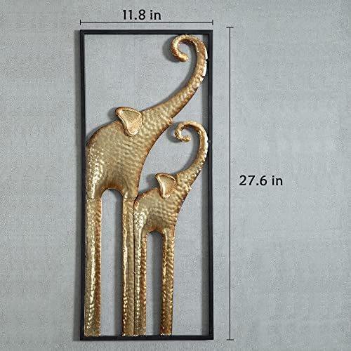 HKaikzo Gold Elephant Wall Decor Set of 2, African Metal Art Large 3D Sculptures for Living Room, Boho Animal Decorations Modern Wall Hanging Gift for Housewarming(11.8x27.6in)