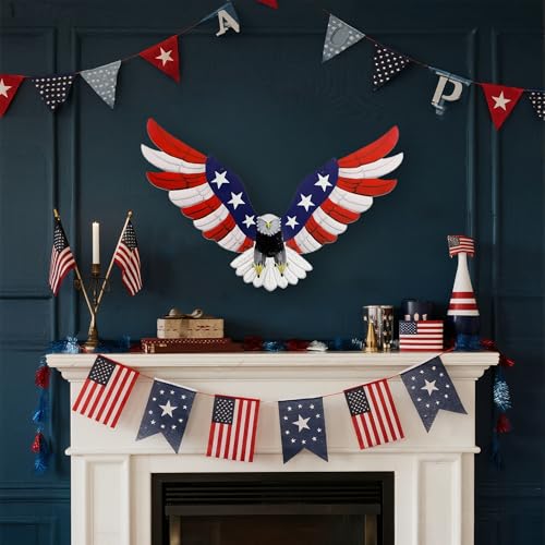 Adroiteet American Eagle 250th Patriotic decorations, Independence Day 4th of July Decoration Metal Wall Art, American Flag Bald Eagle Hanging Sculpture, Large Handmade Centerpiece for Indoor Bedroom Office Outdoor 23.6" x 14"