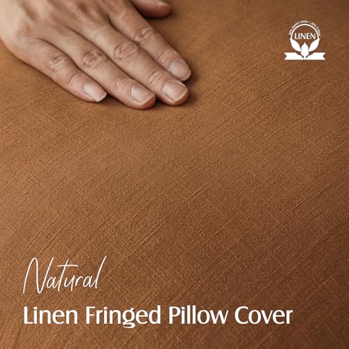 Foindtower Decorative Linen Fringe Throw Pillow Covers 22×22 Inch,Orange