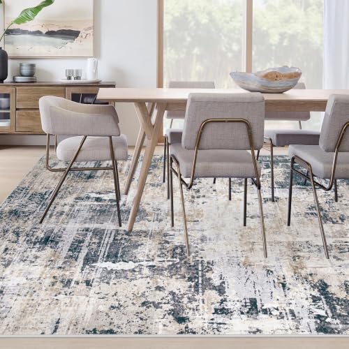 Area Rugs 8x10 Living Room: Washable Rug Modern Abstract Large Rugs Soft Non Slip Neutral Rug Stain Resistant Indoor Carpet for Bedroom Kitchen Dining Room Home Office Rugs(Black Brown,8'x10')