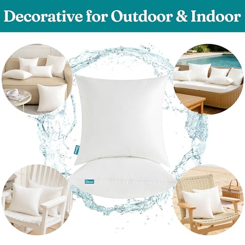 Oubonun 12x20 Outdoor Pillow Inserts (Pack of 2) - Square Waterproof Throw Pillow - Decorative Throw Pillows Insert for Couch Sofa Bed Patio Furniture - White Pillows