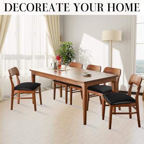 Pu Leather Dining Chair Seat Covers Set of 4, Waterproof Dining Seat Covers Stretch Chair Covers for Dining Chairs/Kitchen Room/Hotel, Odorless Seat Covers for Kitchen Chairs (Black - 4 PCS)