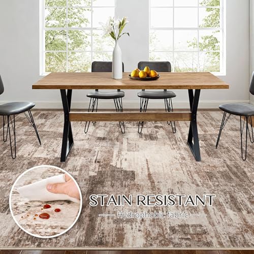 kakania 9x12 Washable Area Rug - Abstract Soft Non-Slip Modern Low-Pile Carpet for Living Room Bedroom Office Dorm, Kid Pet Safe Robot Vacuum Friendly - Brown