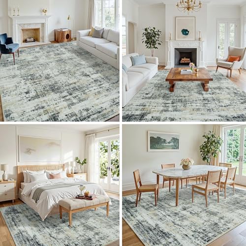 10x14 Washable Area Rug for Living Room Bedroom: Non-Slip Modern Black Gray
