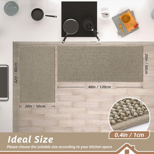 BEQHAUSE Kitchen Rugs and Mats 2PCS Non-Slip, 20"x32"+20"x48", Light Beige