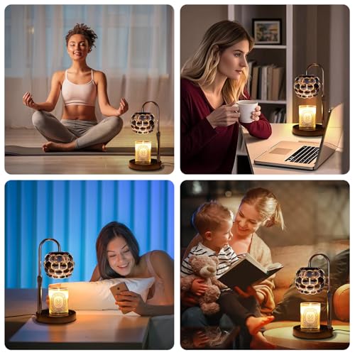Candle Warmer Lamp with Timer Adjustable - Height Candle Warmer, Dimmer, Black Glass Wax Melting Lamps for Home Decor, for Candles in Jars with 2 Bulbs