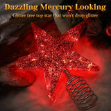 Red Christmas Tree Star Topper with Lights, 8.5-Inch Light-Up Christmas Tree Topper with Remote Control, 4 Brightness Levels & 8 Light Modes, Faux Mercury Glitter Design with 20 Lights