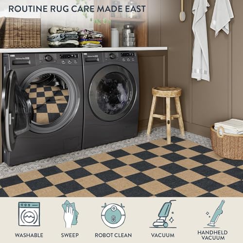 Lahome Checkered Easy Jute Outdoor Runner Rug, 2x6 Kitchen Rugs Washable