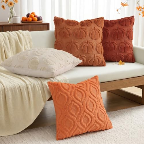 decorUhome Faux Fur Plush Soft Orange Throw Pillow Covers 20x20 Set of 2