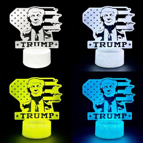 3D LED Night Light Trump 2024 Flat Acrylic Illusion Lighting Lamp with 7 Colors and Touch Sensor, Trump Fan Nightlight Gift, Trump Fight!