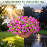 Yastouay Artificial Hanging Flowers for Outdoors, Fake Hanging Plants with Baskets, UV Resistant Hanging Flowers Fake Flowers for Outdoors Porch Patio Garden Spring Summer Decor(Purple Red)