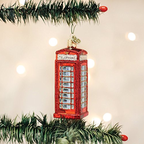 Old World Christmas English Phonebooth Glass Blown Ornament for Christmas Tree, Handcrafted Holiday Decoration, Landmark Collection