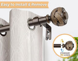 Bronze Curtain Rod 32 to 58 Inches (2.6 to 4.8 ft), USFOOK 7/8 Inch Telescoping Splicing Curtain Rods for Windows 20 to 54 Inch, Drapery Rods with Leaf Finials
