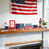 4th of July Decorations Patriotic Tiered Tray Decor Set, 8 PCS Memorial Day Fourth of July Decorations for Home Office Farmhouse Red White and Blue Tabletop Centerpieces Shelf Mantel Tray Decor Signs
