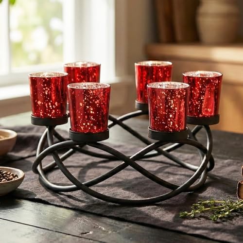 Candle Holders for Table Centerpiece Decor, Indoor/Outdoor, Red