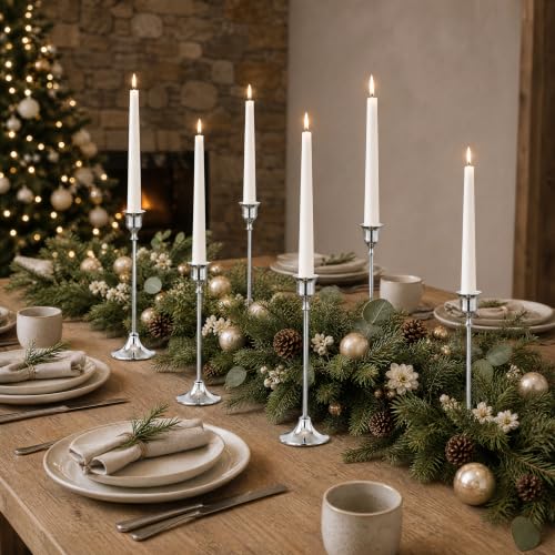 NLBTW 12 Pcs Silver Taper Candle Holder Bulks for Wedding Party Table Decor