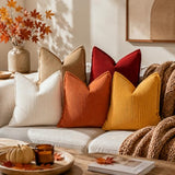 decorUhome Fall Corduroy Rust Throw Pillow Covers 26x26 Set of 2