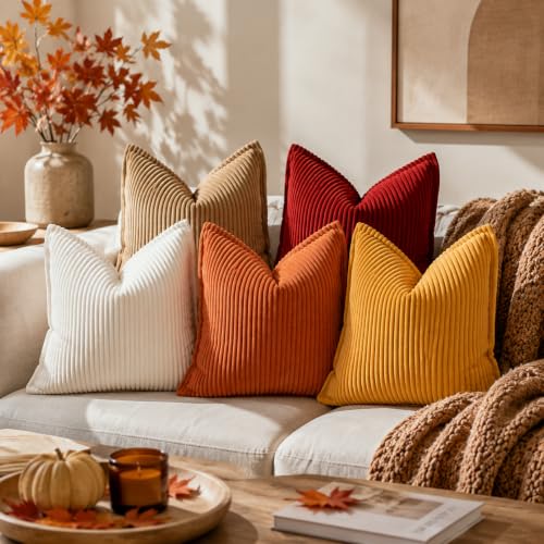decorUhome Fall Corduroy Rust Throw Pillow Covers 16x16 Set of 2