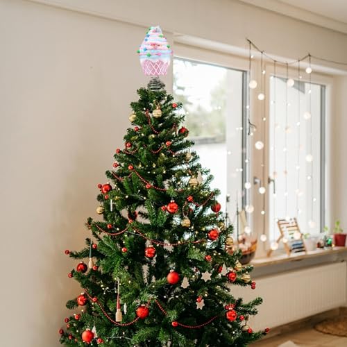 Candy Tree Topper Pastel Dessert Cupcake with Sturdy Spiral Bracket Tree Topper Ornament for Christmas Decorations Holiday Party Home Festive Decor
