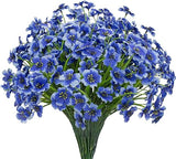 15 Bundles Artificial Flowers UV Resistant Outdoor Plants No Fade Faux Plastic Shrubs Fake Silk Flowers Window Box Garden Porch Home Decoration(Blue)