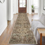 Pauwer Hallway Runner Rug 2x10, Washable Kitchen Runner, Green and Brown