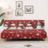 Christmas Futon Cover Armless Snowman Stretch Sofa Slipcover Washable Elastic Armless Couch Furniture Protector for Bedroom Living Room Home Decor