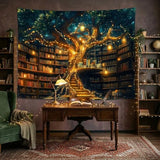 GOAOK Fantasy Library Tapestry For Classroom, Mysterious Tree Magic Bookshelf Aesthetic Tapestries, Witchy Fairytale Tree Vintage Bookshelf Book Art Tapestry Wall Hanging College Room Bedroom, 60"X40"