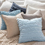 MIULEE Decorative Boho Throw Pillow Covers Set of 2 Light Blue Linen Striped Jacquard Pattern Summer Coastal Cushion Covers for Sofa Couch Living Room Bedroom 18x18 Inch