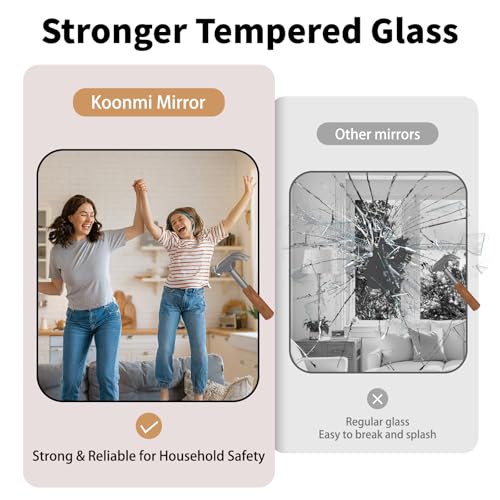 Koonmi Black Framed Bathroom Mirror - 24x48 Inch Shatterproof Tempered Glass Vanity Mirror for Bathroom Sink, Wall Mounted with Matte Aluminum Alloy Frame, No Distortion, Modern Decor