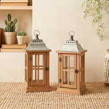 Bdor 15 Inch Outdoor Decorative Lanterns, Set of 2 Wooden Candle Lanterns