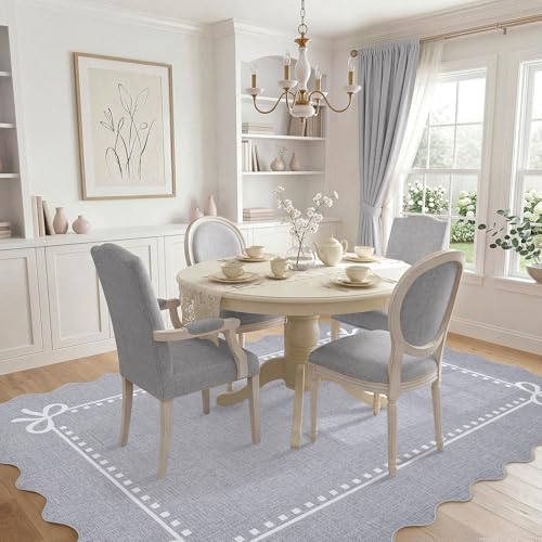 Garvee Scalloped Bow Rug Grey Washable Solid 3x5 Area Rugs for Living Room