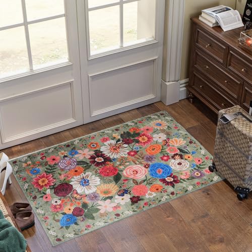 Green Washable 2x3 Entry Rug, Small Rugs for Kitchen Bathroom Door Mat