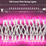 TIGOMOOV Pink Mini Christmas String Lights-21ft 100 Count Incandescent Fairy Lights with White Cord-Plug in Decorative Lights for Christmas Tree, Valentine's Day, Wedding&Home Decor (Indoor Outdoor)