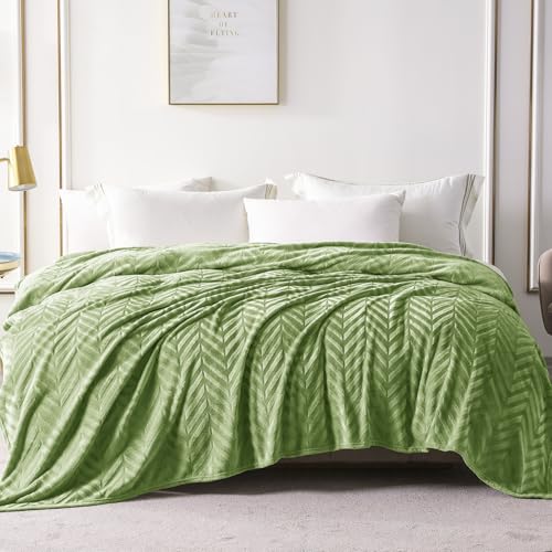 Whale Flotilla Soft Flannel Fleece Bed Blanket King Size, Olive Green